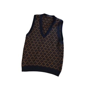 Brandy Melville Navy & Brown Argyle V-Neck Sweater Vest